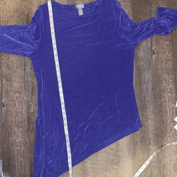 Chico’s Travelers Collection Slinky Purple Asymmetrical Tunic Top size 2 (L/12) - Picture 13 of 15